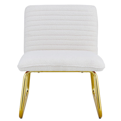 One White minimalist armless sofa chair with plush cushion and backrest paired with golden metal legs - FurniFindUSA