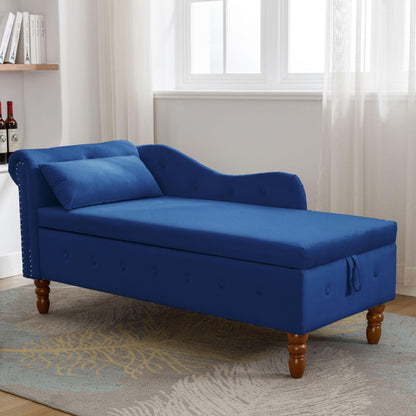 Velvet indoor chaise lounge with nailhead trim, storage and pillows, can be used in living room, bedroom, den - FurniFindUSA