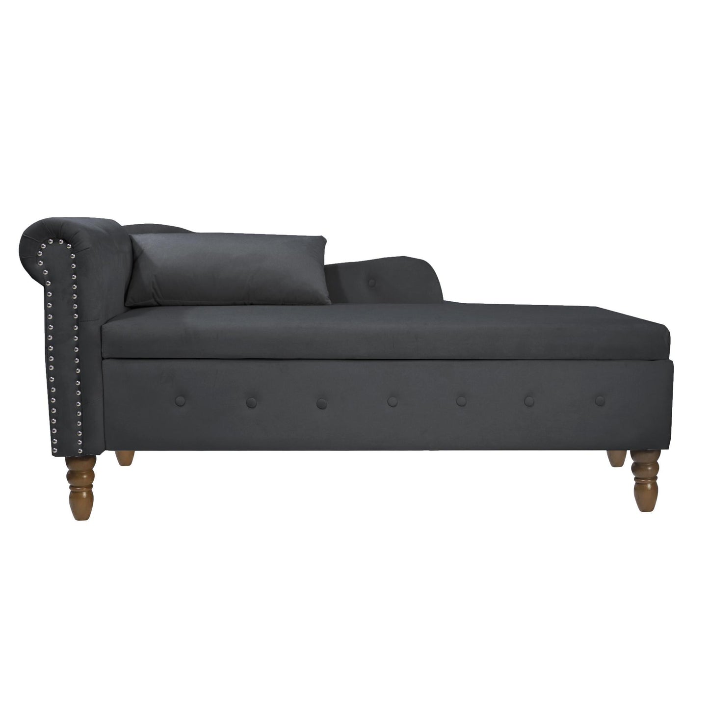 Velvet indoor chaise lounge with nailhead trim, storage and pillows, can be used in living room, bedroom, den - FurniFindUSA