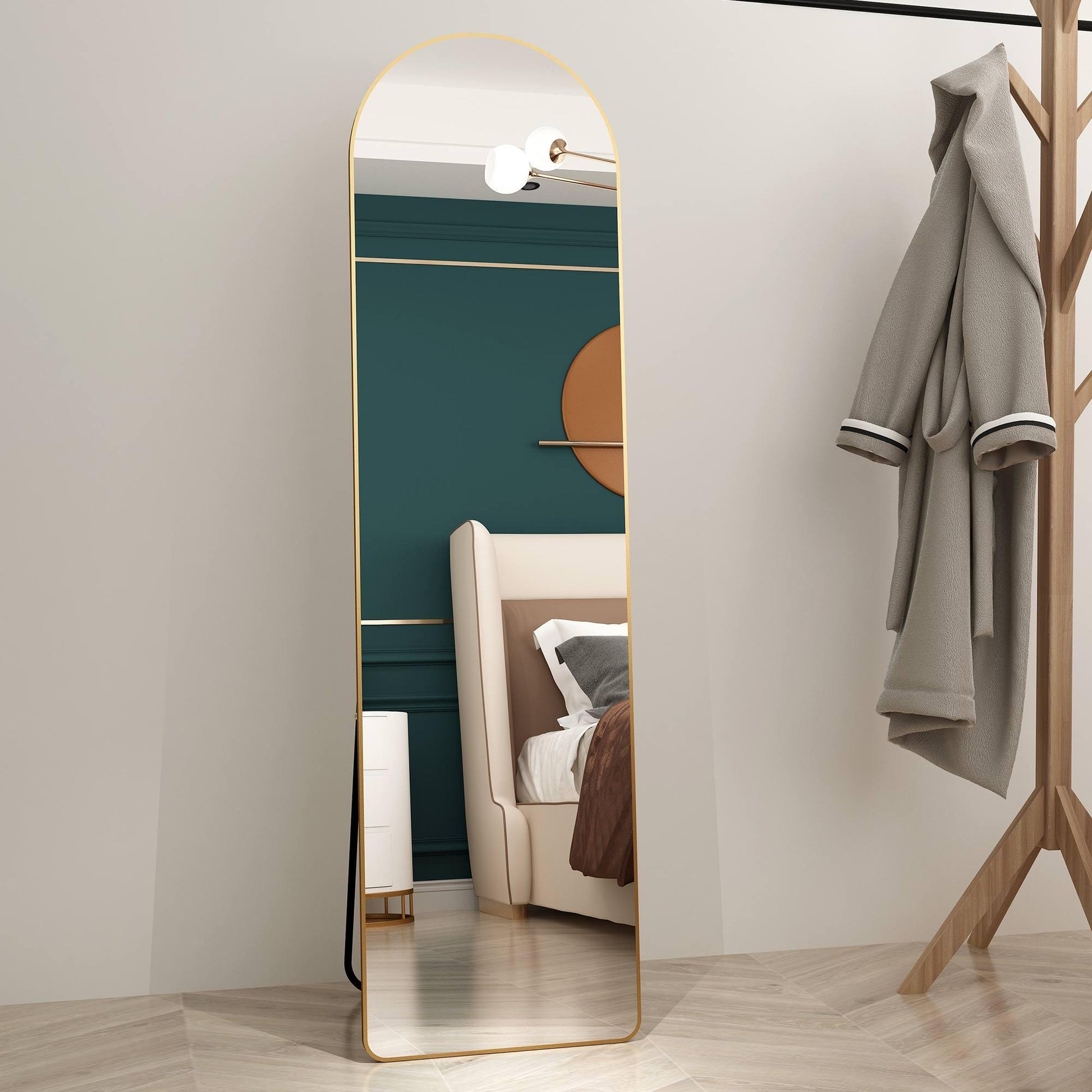 The 1st generation of floor mounted full length mirrors Aluminum alloy metal frame arched wall mirror bathroom makeup mirror - FurniFindUSA