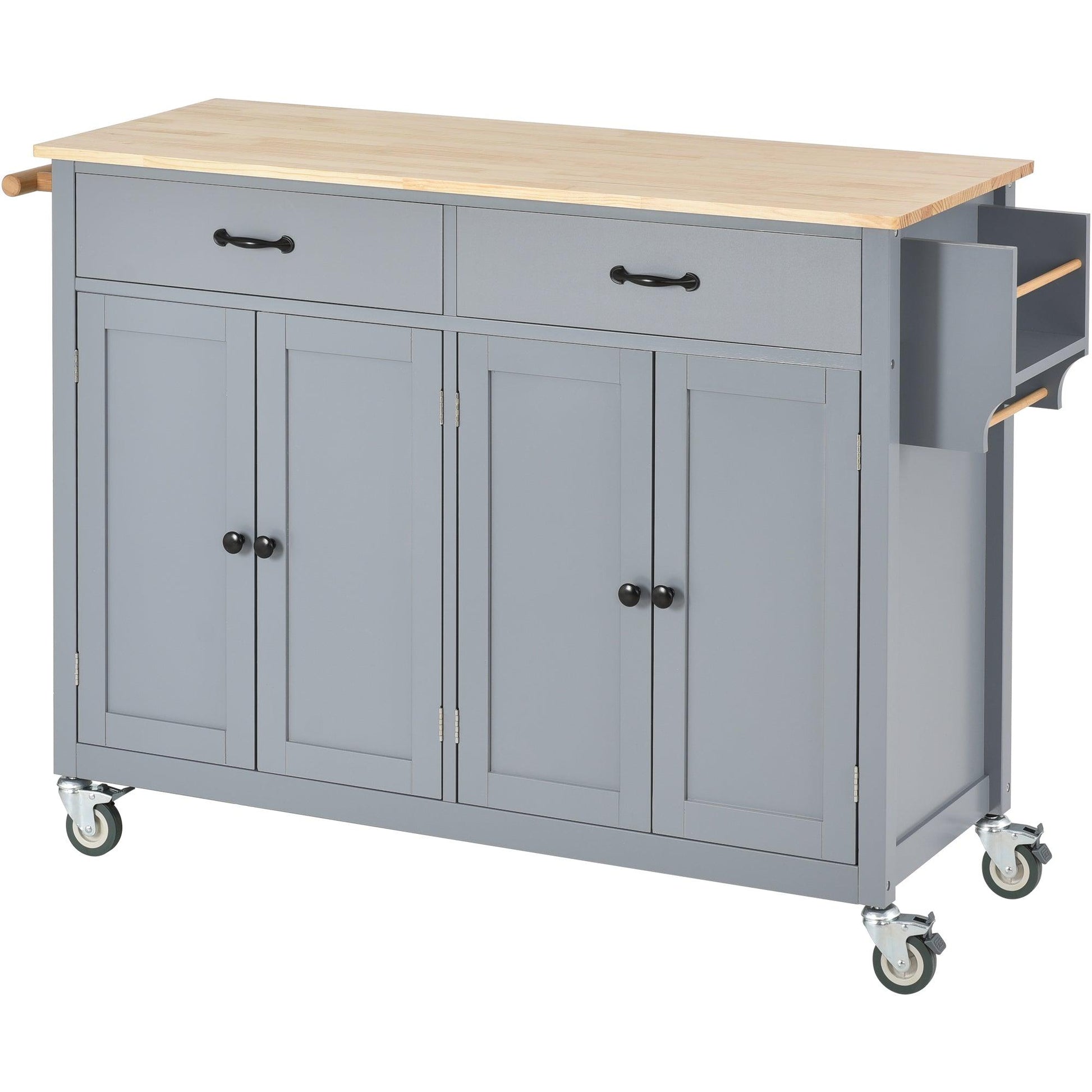 Kitchen Island Cart with Solid Wood Top and Locking Wheels 54.3 Inch Width (Grey Blue) - FurniFindUSA