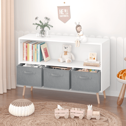 Kids bookcase with Collapsible Fabric Drawers Children's Book Display Toy Storage Cabinet Organizer White/Gray - FurniFindUSA