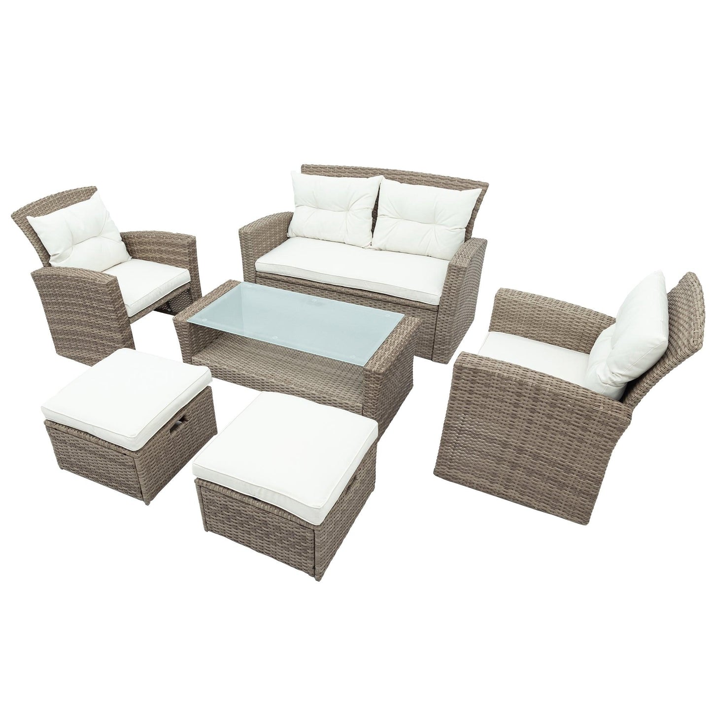 U-style Patio Furniture Set, 4 Piece Outdoor Conversation Set All Weather Wicker Sectional Sofa with Ottoman and Cushions - FurniFindUSA