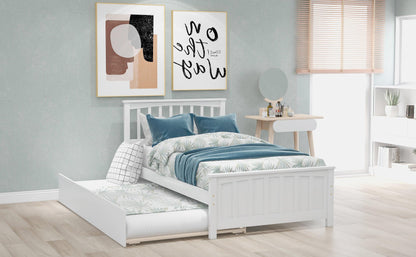 Twin size Platform Bed with Trundle White - FurniFindUSA