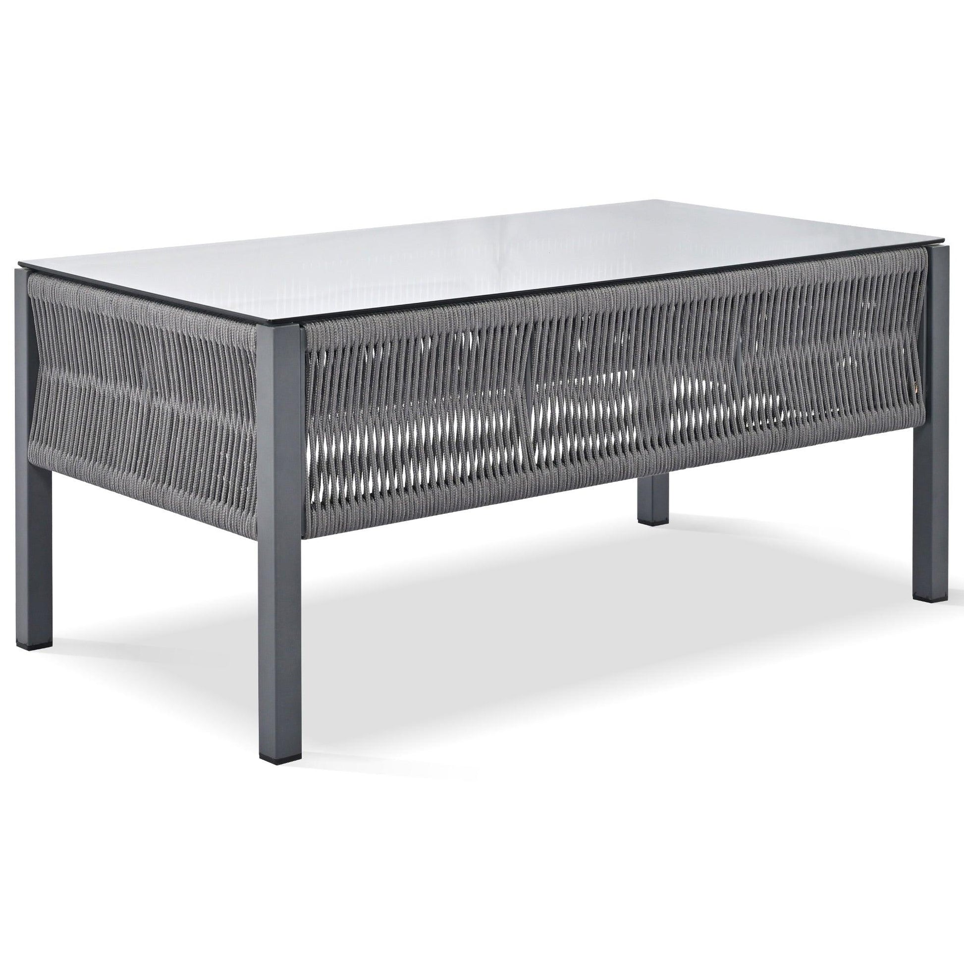 Outdoor Furniture with Tempered Glass Table Deep Seating with Thick Cushion for Backyard Porch Balcony (Grey) - FurniFindUSA