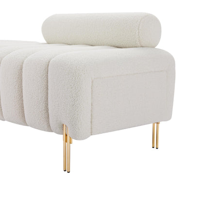 Modern End of Bed Bench Upholstered Teddy Entryway Ottoman Bench Fuzzy Sofa Stool Footrest Window Bench with Gold Metal Legs for Bedroom Apartments - FurniFindUSA