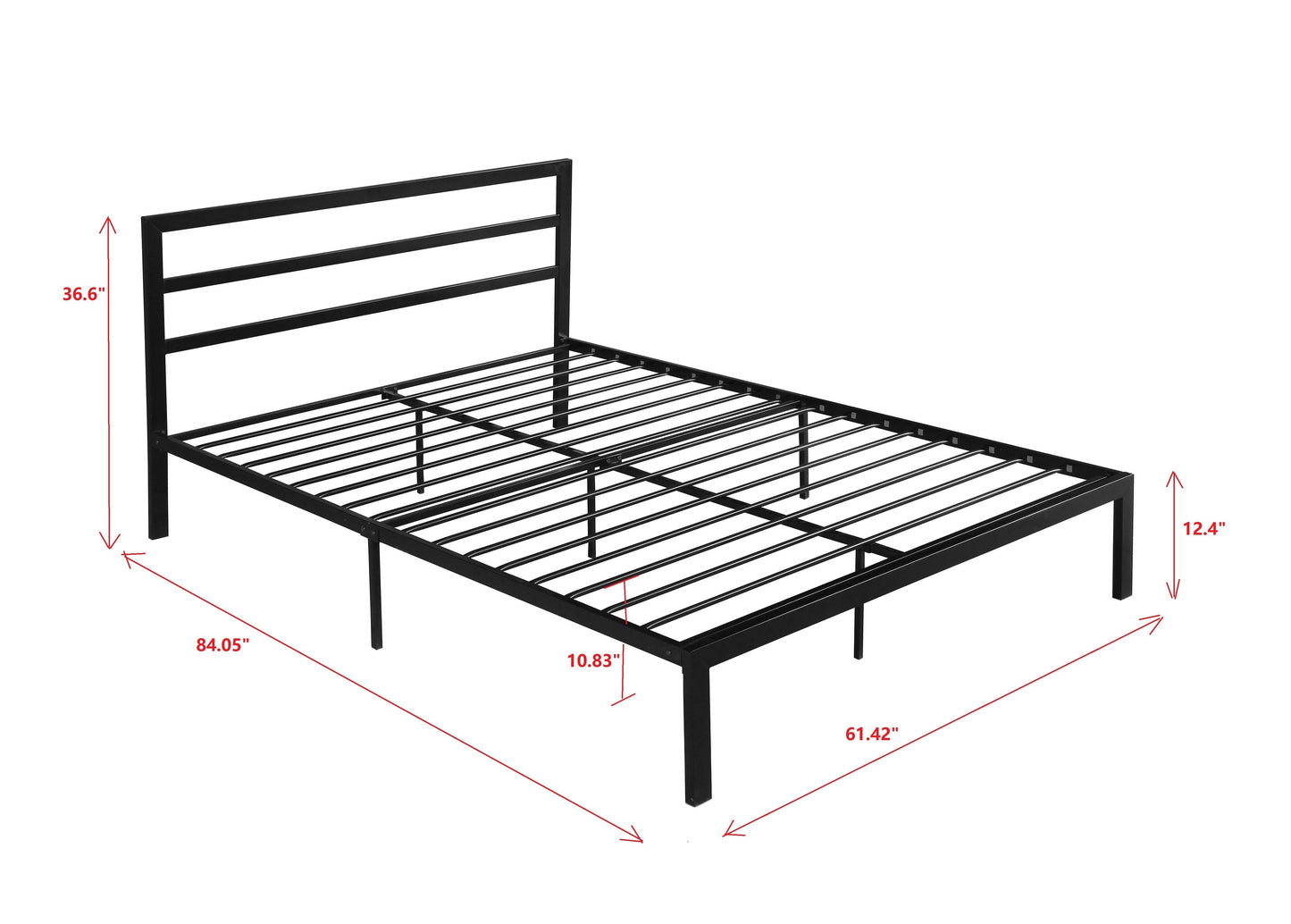 Queen Size Metal Bed Frame with Headboard Black - FurniFindUSA