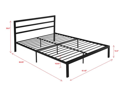 Queen Size Metal Bed Frame with Headboard Black - FurniFindUSA