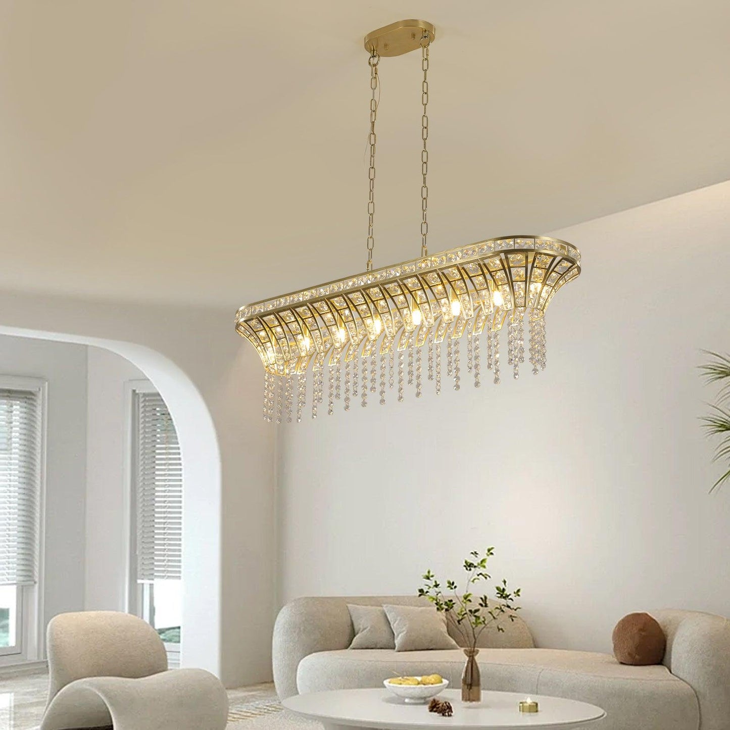 Modern Champagne Gold Kitchen Island Light - Oval Crystal ceiling chandelier - FurniFindUSA