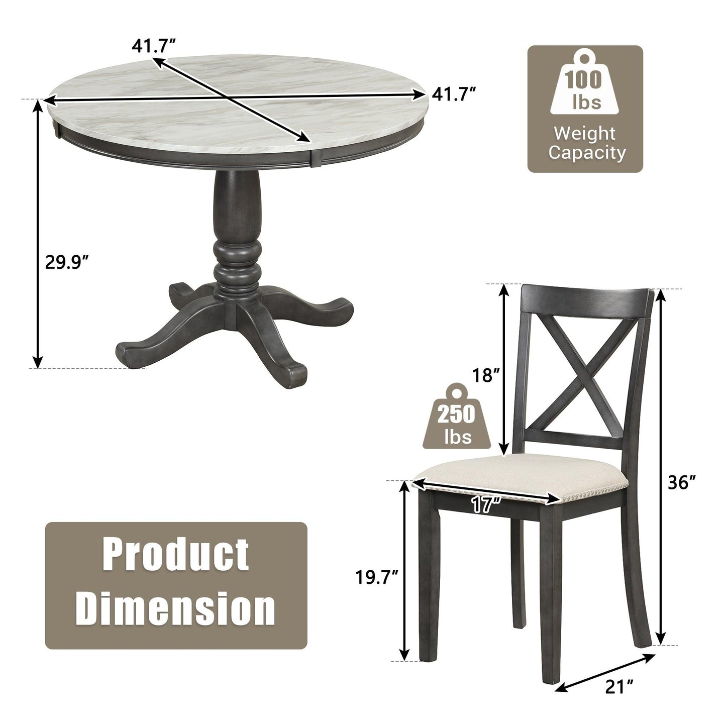 Orisfur 5 Pieces Dining Table and Chairs Set for 4 Persons Kitchen Room Solid Wood Table with 4 Chairs - FurniFindUSA