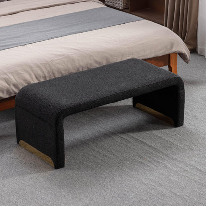 New Boucle Fabric Loveseat Ottoman Footstool Bedroom Bench Shoe Bench With Gold Metal Legs Black - FurniFindUSA