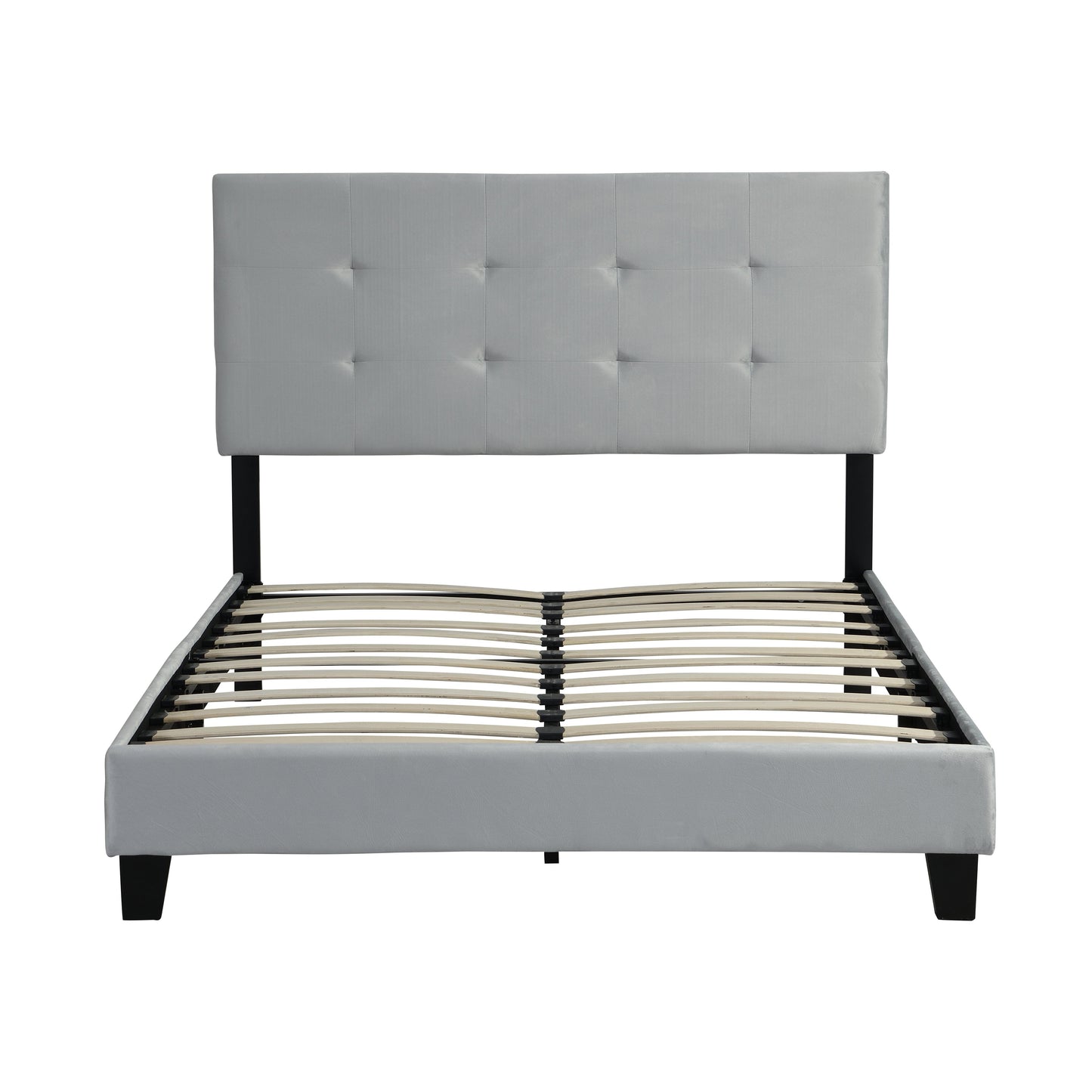 Full Size Upholstered Platform Bed Frame with pull point Tufted Headboard Strong Wood Slat Support Gray - FurniFindUSA