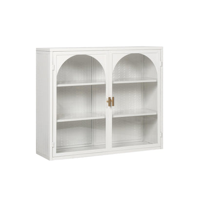 27.56"Glass Doors Modern Two-door Wall Cabinet with Featuring Three-tier Storage White - FurniFindUSA