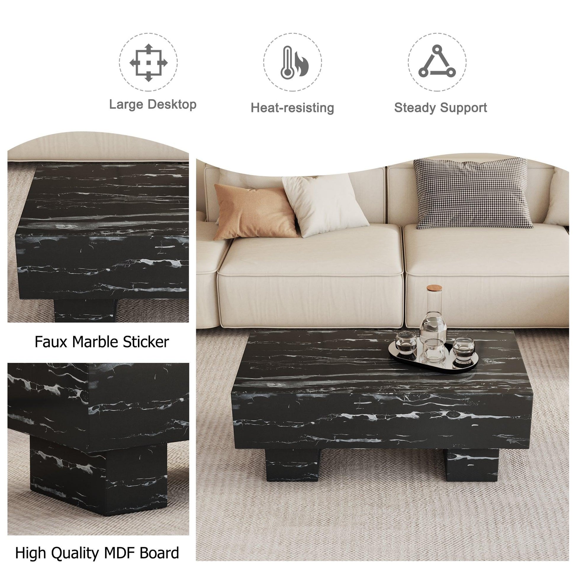 The black coffee table has patterns Modern rectangular table suitable for living rooms and apartments 43.3"*21.6"*17.2" - FurniFindUSA