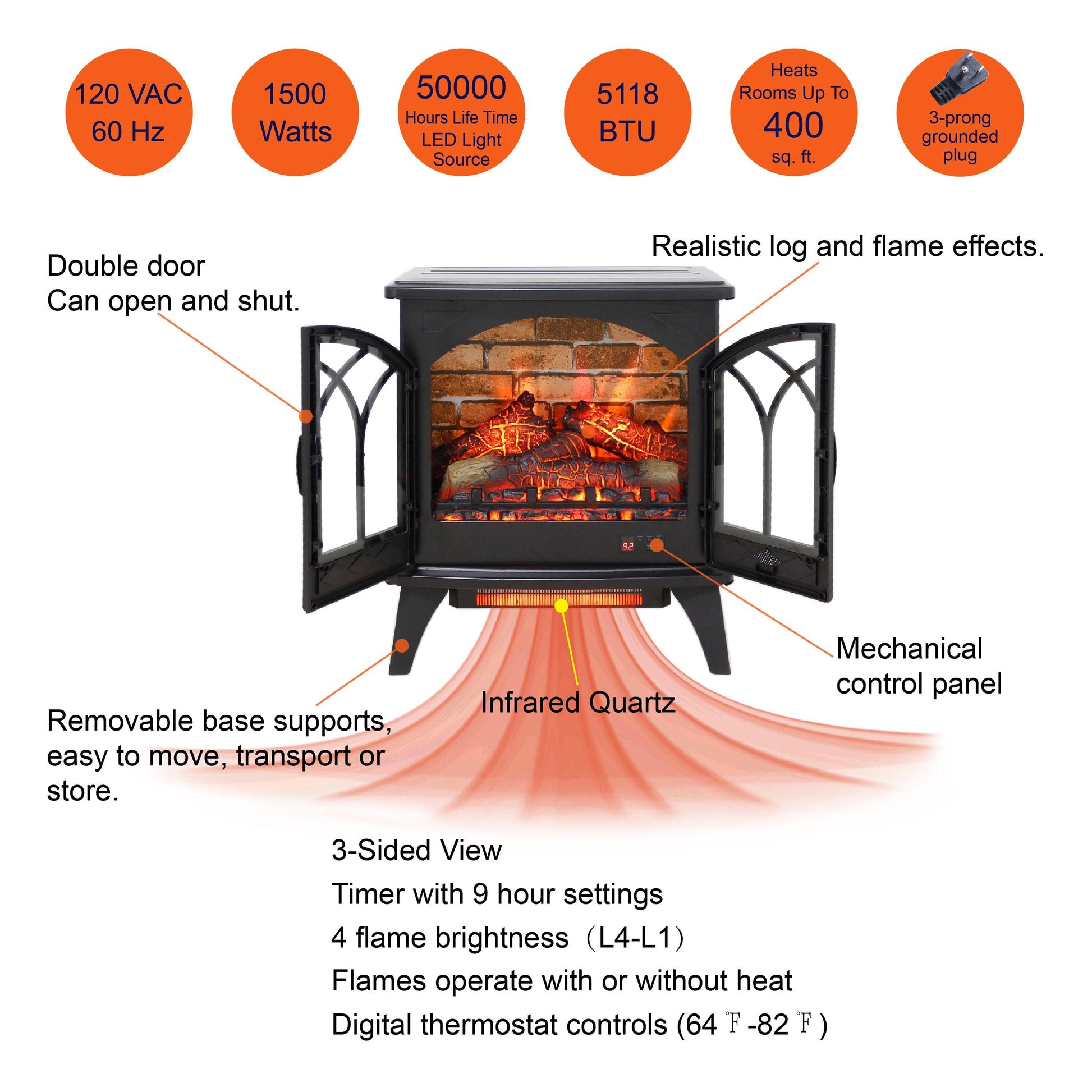 24 inch 3D Infrared Electric Stove with remote control - FurniFindUSA