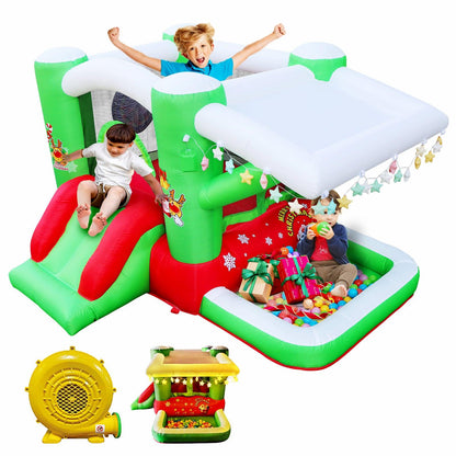 Christmas Jump 'n Slide Inflatable Bouncer for Kids Complete Setup with Blower - 80" x 91" Play Area - 55" Tall - FurniFindUSA