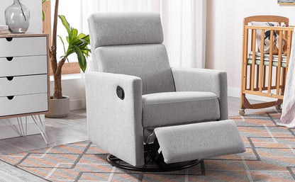 Modern Upholstered Rocker Nursery Chair Plush Seating Glider Swivel Recliner Chair Gray - FurniFindUSA