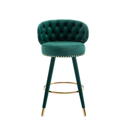 COOLMORE Counter Height Bar Stools Set of 2 for Kitchen Counter Solid Wood Legs with a fixed height of 360 degrees Emerald - FurniFindUSA