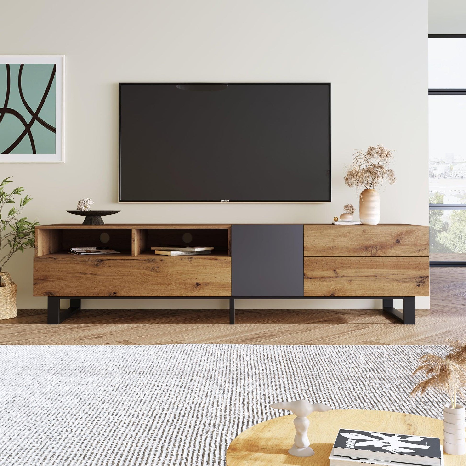 Modern TV Stand for 80'' TV with Double Storage Space - FurniFindUSA