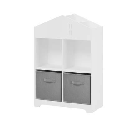 Kids Dollhouse Bookcase with Storage 2-Tier Storage Display Organizer (White/Gray) - FurniFindUSA