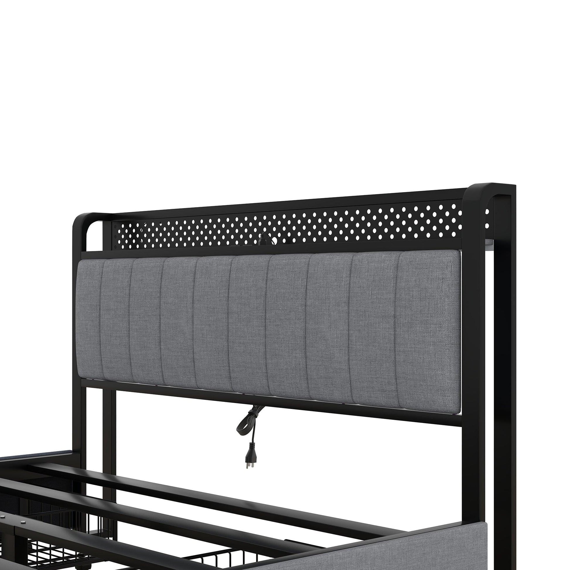 Queen Bed Frame with LED Headboard Upholstered Bed with 4 Storage Drawers and USB Ports Light Grey - FurniFindUSA