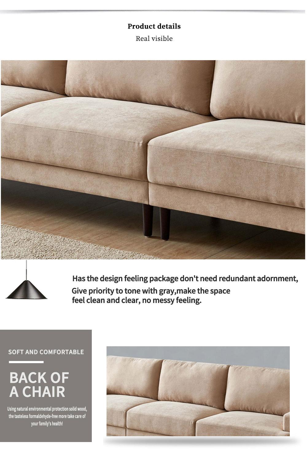 Modern fabric sofa L shape, 3 seater with ottoman-104.6" Beige