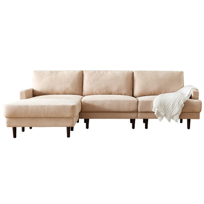 Modern fabric sofa L shape, 3 seater with ottoman-104.6" Beige