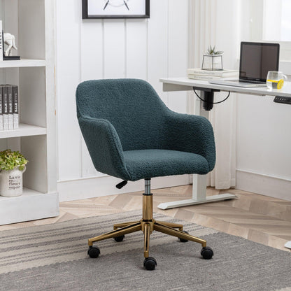 Modern Teddy Fabric Material Adjustable Height 360 Revolving Home Office Chair Green - FurniFindUSA