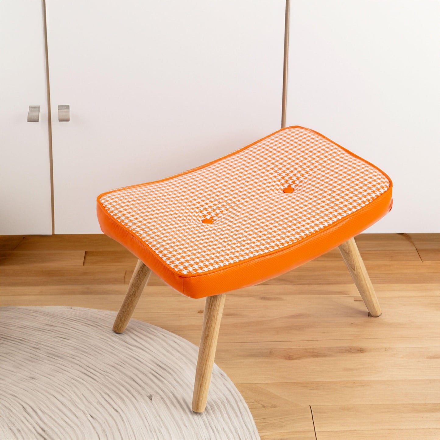 Wooden Step ottoman Wooden Step Stool for Adults Square Cushion Foot Stool (orange) - FurniFindUSA