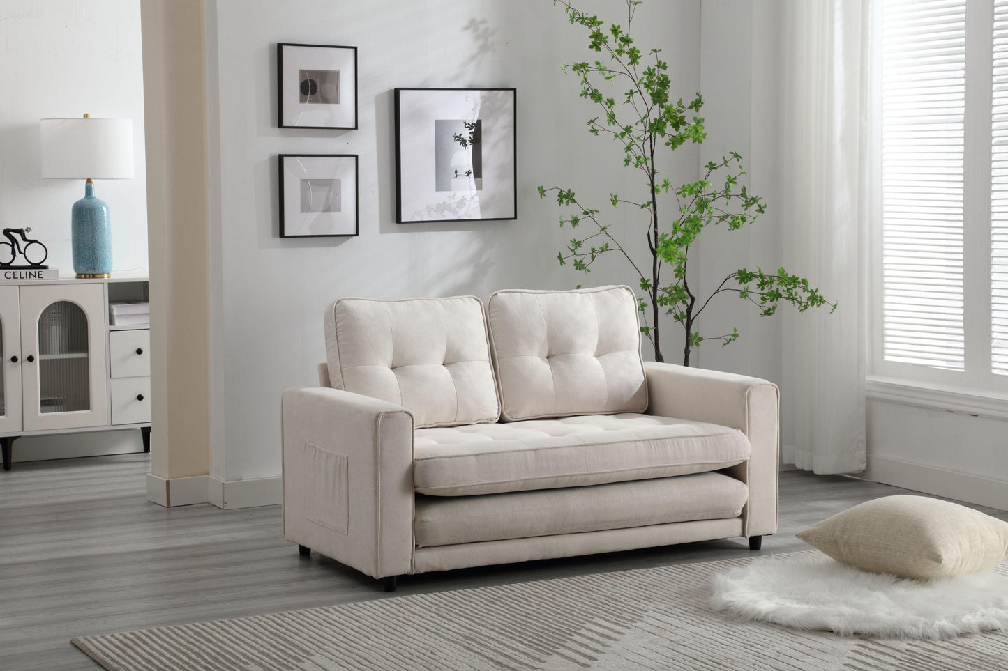 3 Fold Sofa Convertible Futon Couch sleeper sofabed Space saving loveseat Dark Gray & Light Gray & Beige - FurniFindUSA