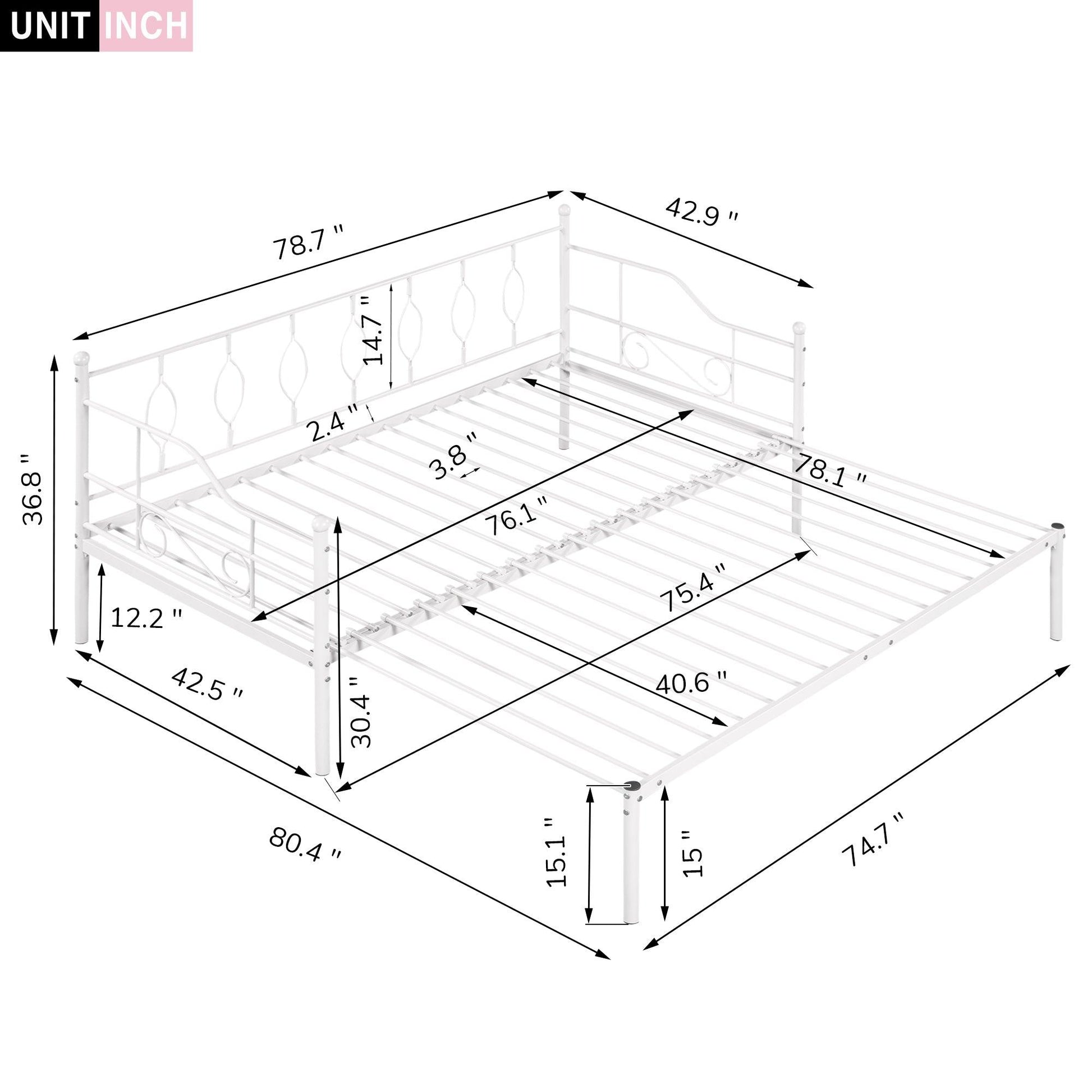 Twin Size Metal Daybed with Trundle Daybed with Slat No Box required White + Iron - FurniFindUSA