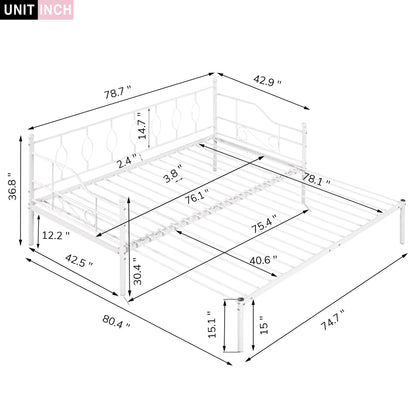 Twin Size Metal Daybed with Trundle Daybed with Slat No Box required White + Iron - FurniFindUSA