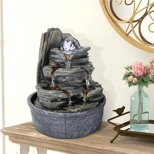 9.8inches Indoor Tabletop Fountain Cascading Fountain with Led Light & Crystal Ball - FurniFindUSA