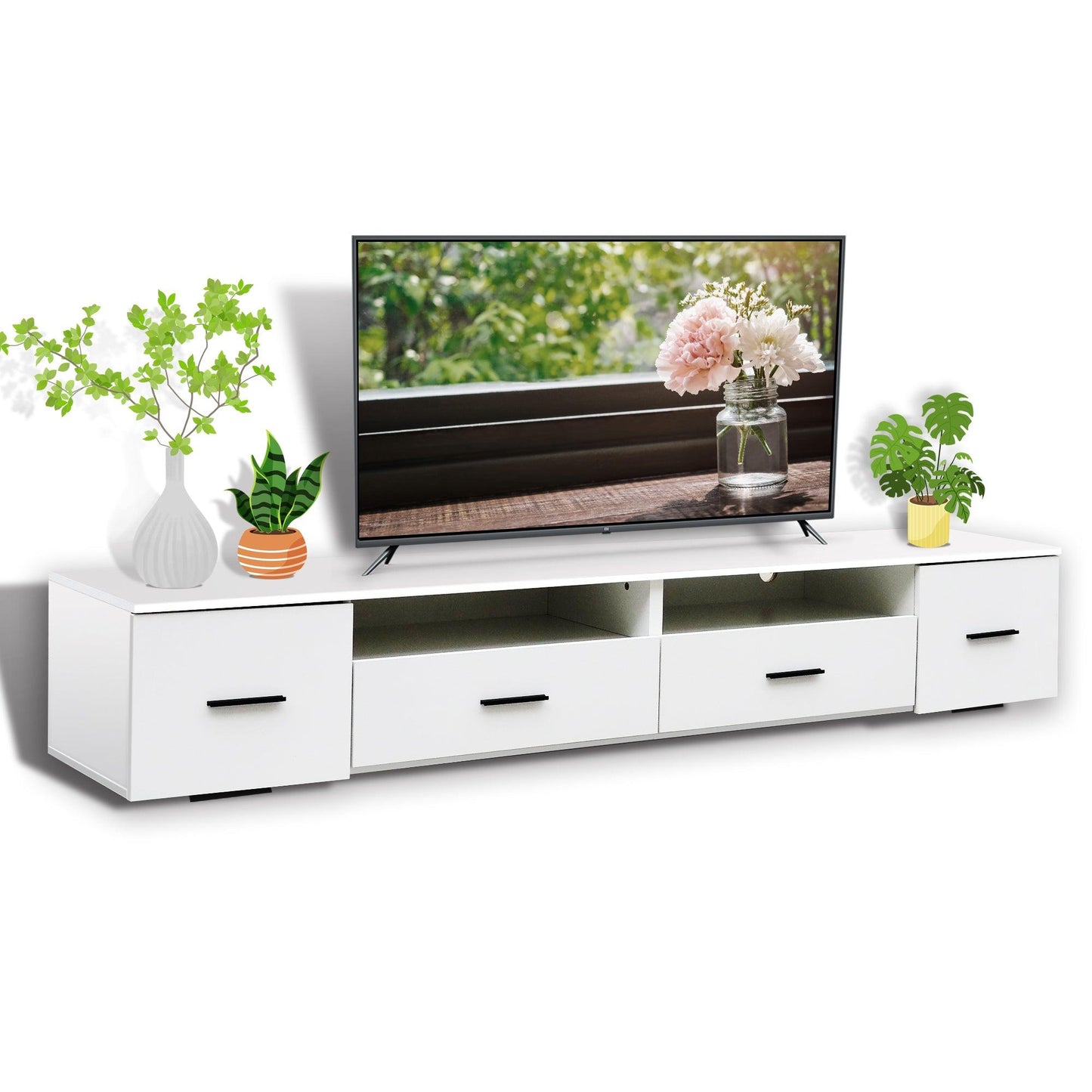 White TV Stand for Living Room Modern Entertainment Center Stand for TV Up to 90 Inch - FurniFindUSA