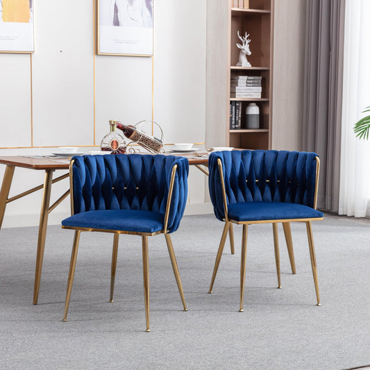 Modern Design Golden Metal Frame Velvet Fabric Dining Chair with Golden Legs Set of 2 Navy - FurniFindUSA