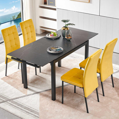 Black Ceramic Modern Rectangular Expandable Dining Room Table For Space-Saving Kitchen Small Space -Table - FurniFindUSA