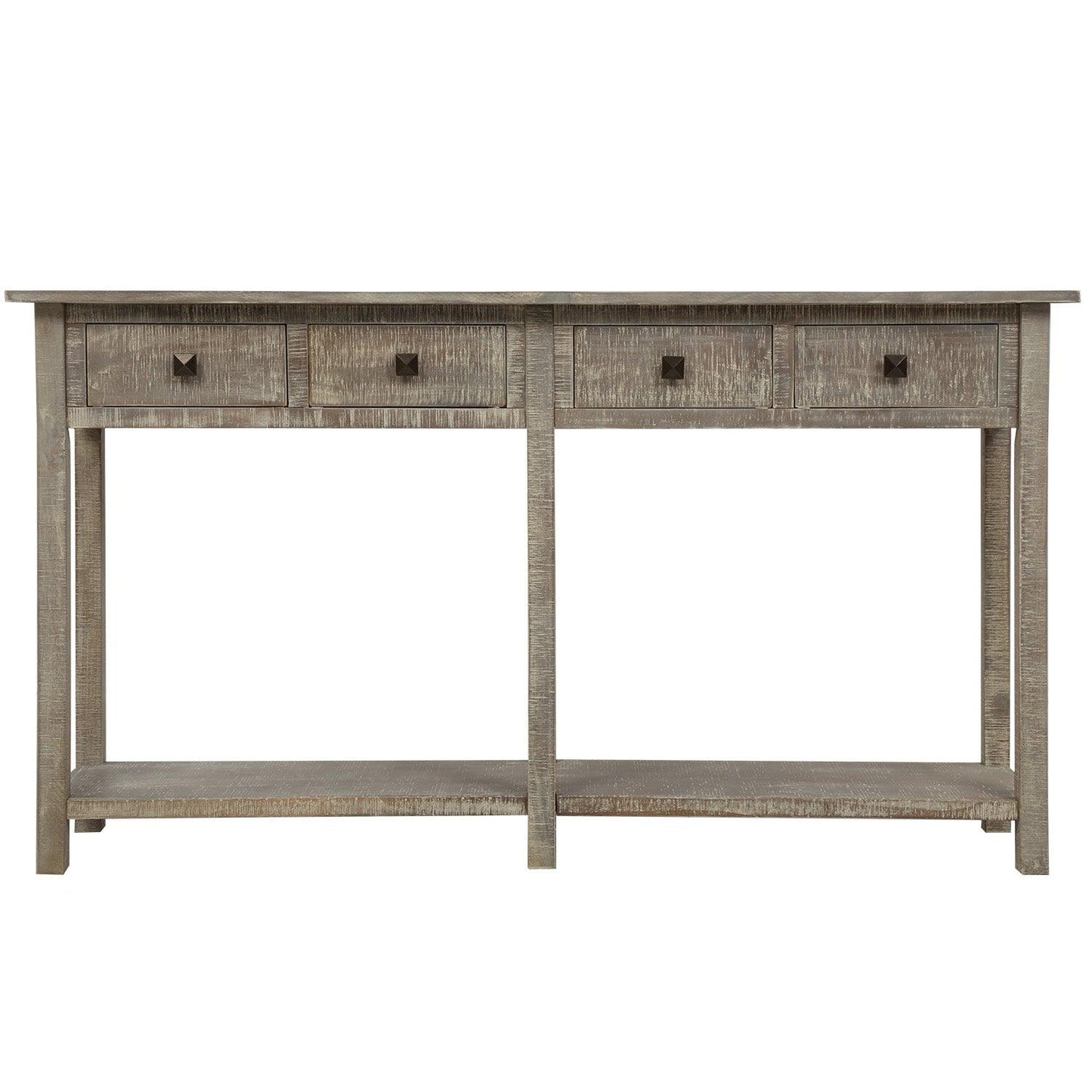 TREXM Rustic Brushed Texture Entryway Table Console Table with Drawers and Bottom Shelf for Living Room (Grey Wash) - FurniFindUSA