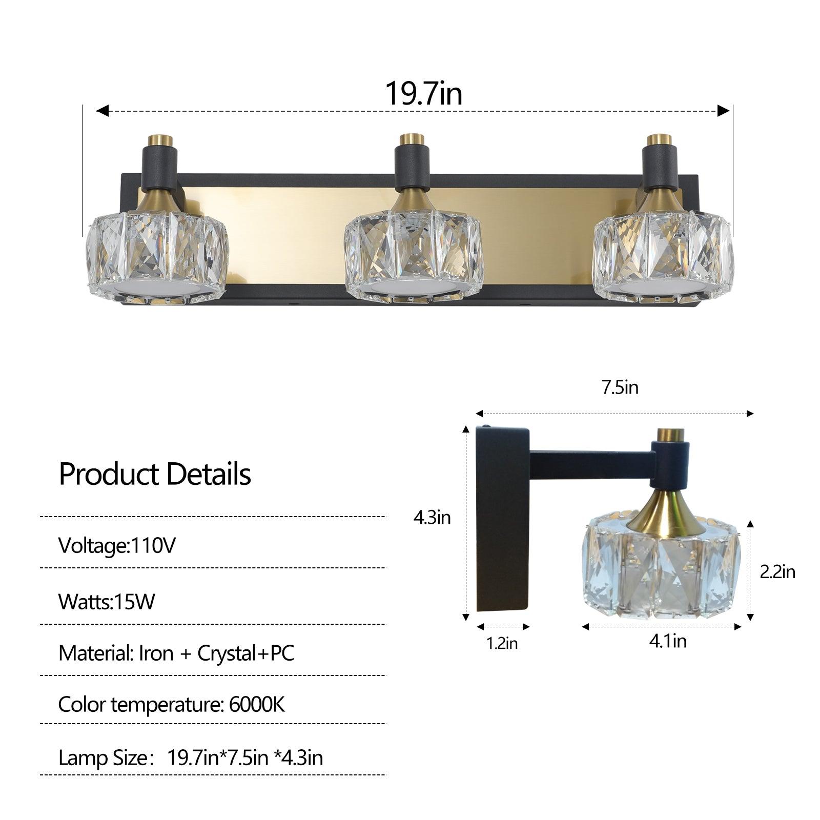 LED 3-Light Modern Crystal Bathroom Vanity Light Over Mirror Bath Wall Lighting Fixtures - FurniFindUSA