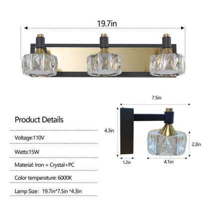 LED 3-Light Modern Crystal Bathroom Vanity Light Over Mirror Bath Wall Lighting Fixtures - FurniFindUSA