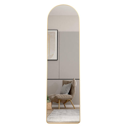 The 1st generation of floor mounted full length mirrors Aluminum alloy metal frame arched wall mirror bathroom makeup mirror - FurniFindUSA