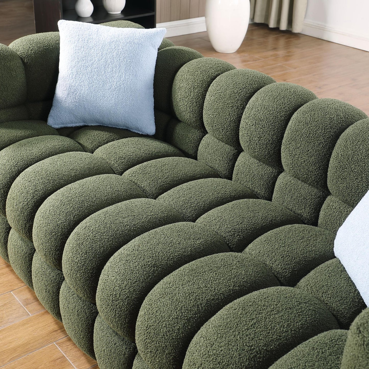 84.3 length ,35.83" deepth ,human body structure for USA people, marshmallow sofa,boucle sofa ,3 seater