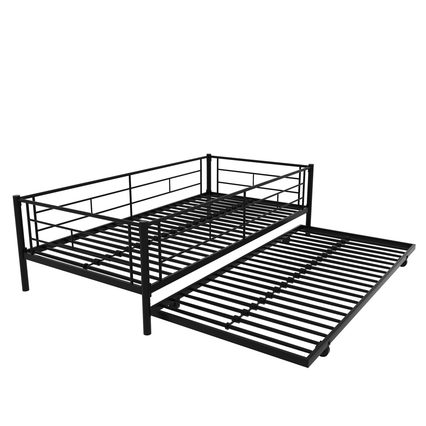 Twin Over Twin Metal Bunk Bed Frame with Trundle（Upgrade reinforcement version） - FurniFindUSA