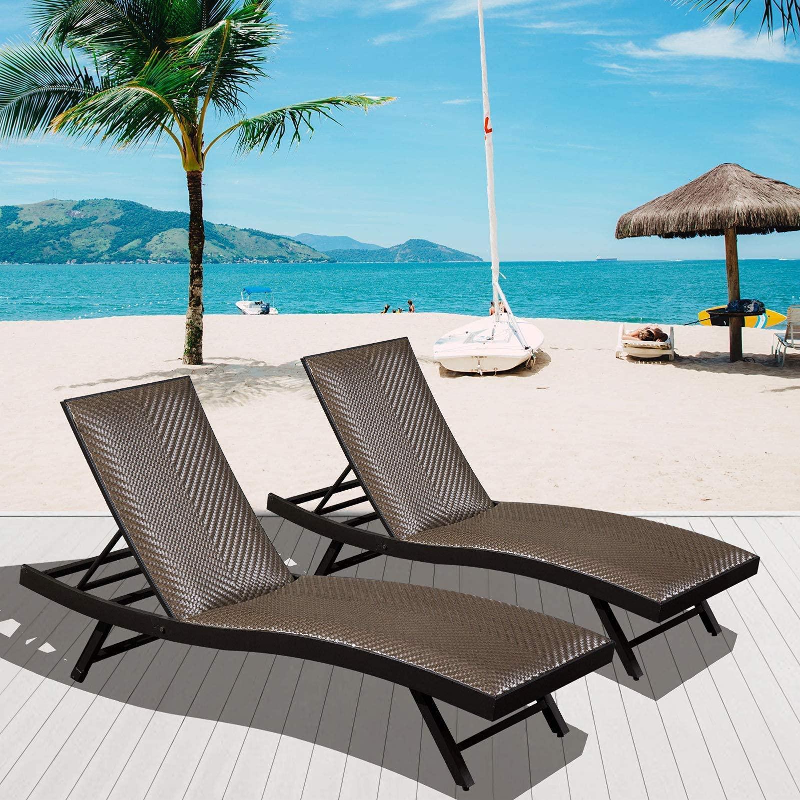 Domi 2 PCS Outdoor Chaise Lounge Set, Aluminum Patio Padded Quick Dry Foam Wicker Lounge Chair with - FurniFindUSA