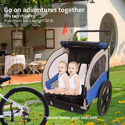 2-in-1 Double 2 Seat Bicycle Bike Trailer Jogger Stroller for Kids Children - FurniFindUSA