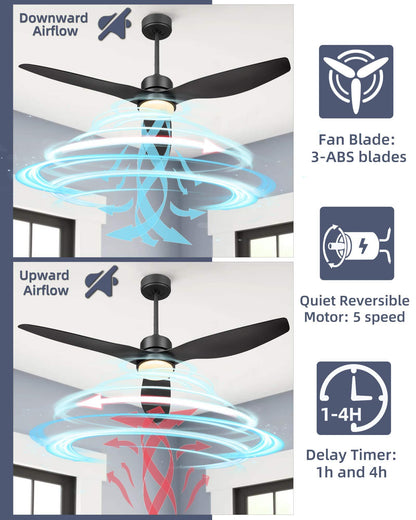 52'' Modern Smart Ceiling Fan with Light Remote Compatible with Alexa Google Voice App Control - FurniFindUSA