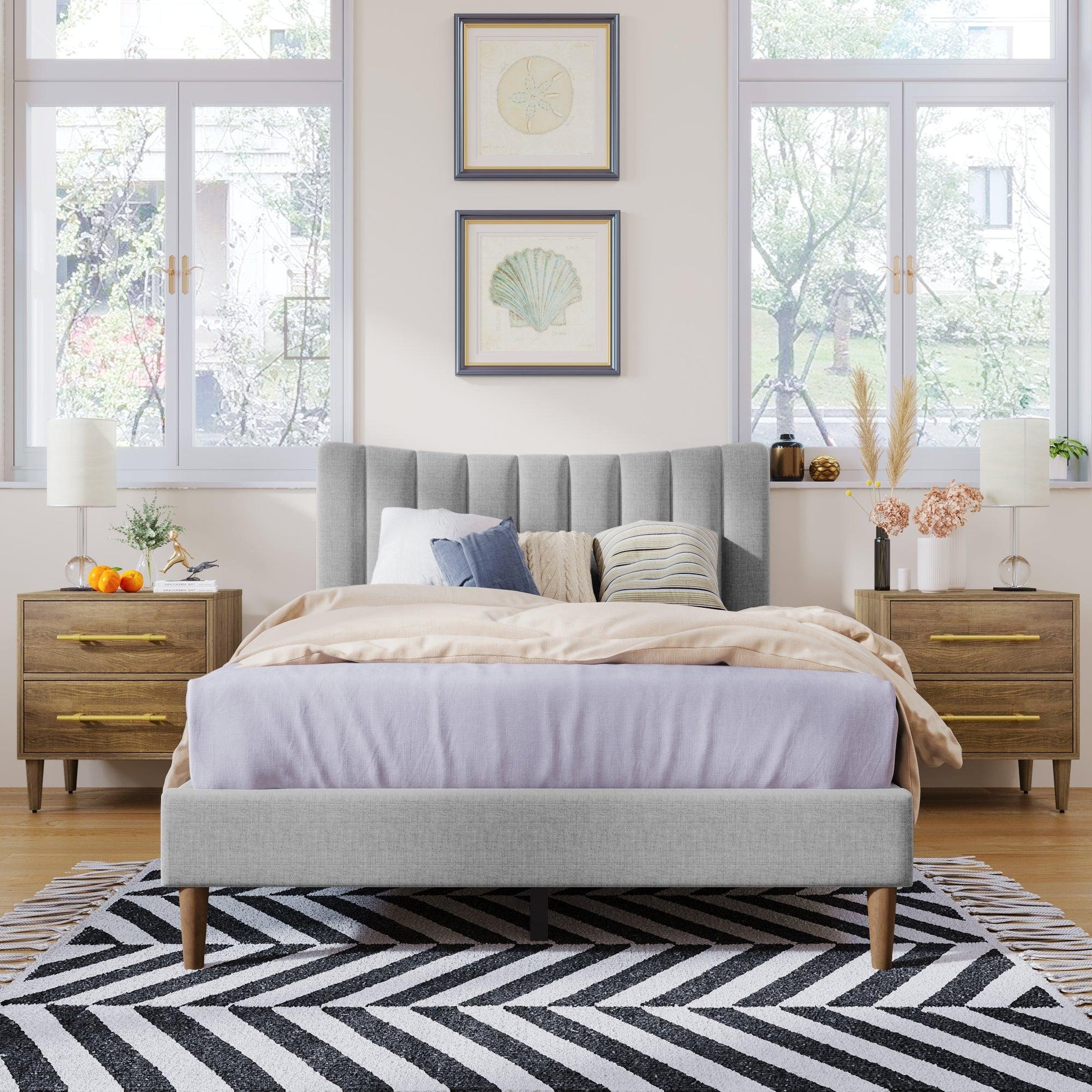 Upholstered Platform Bed Frame with Vertical Channel Tufted Headboard No Box Spring Needed Full Gray - FurniFindUSA