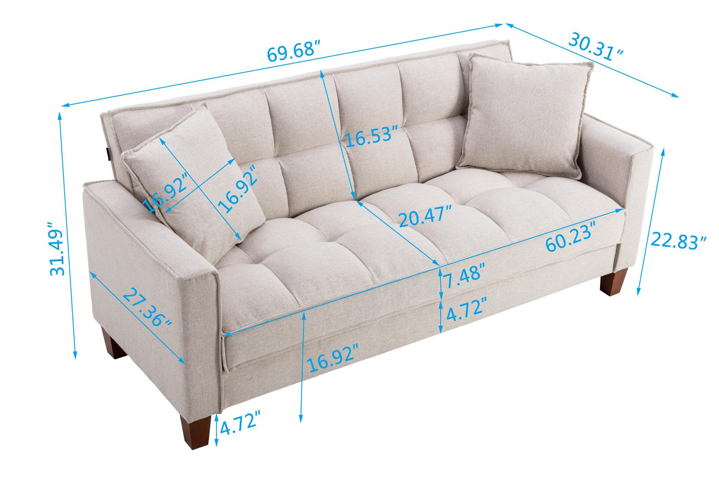 Hot Selling Solid Color  Sofa Easy Assemble 2 Seater Furniture Breathable Linen Sofa Stool