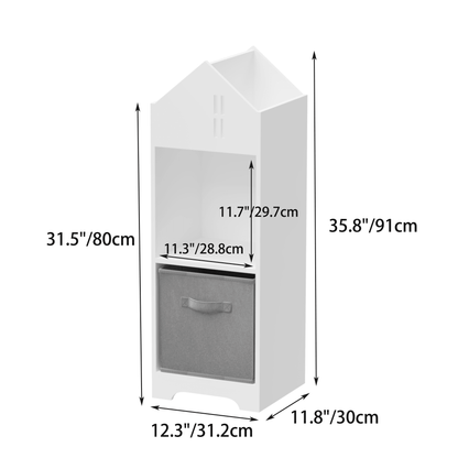 Kids Dollhouse Bookcase with Storage 2-Tier Storage Display Organizer Toddler Bookshelf (White/Gray) - FurniFindUSA