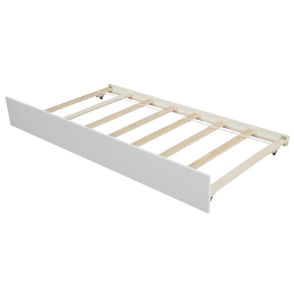 Twin size Platform Bed with Trundle White - FurniFindUSA