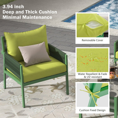 Outdoor Furniture with Tempered Glass Table,  Set Deep Seating with Thick Cushion  (Fluorescent Yellow & Green)